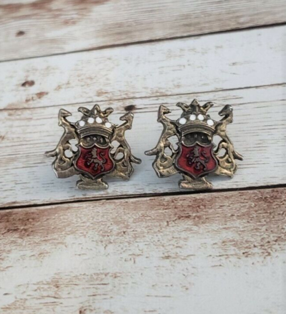 Vintage Screw On Earrings - Coat of Arms Design